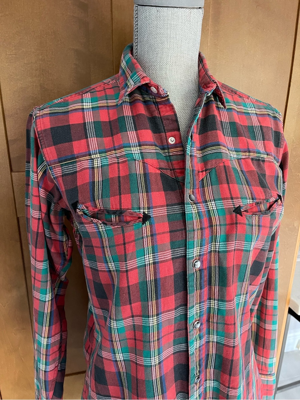 RARE 80's POLO WESTERN Ralph Lauren Red Plaid Cotton Western Shirt/Snap Front, S